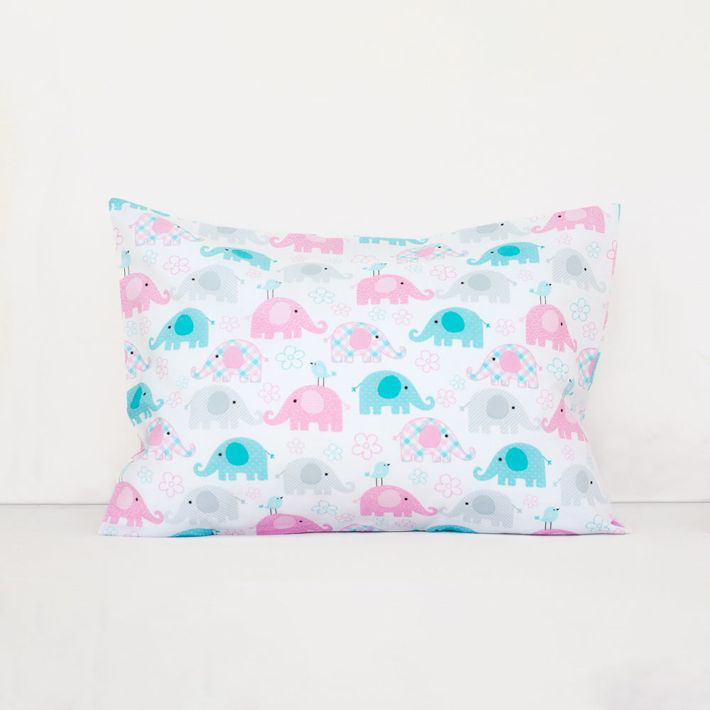 Cotton Pillowcase | Elephants Pastel