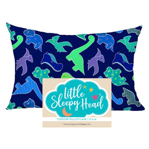 Cotton Pillowcase | Dinosaurs Blue