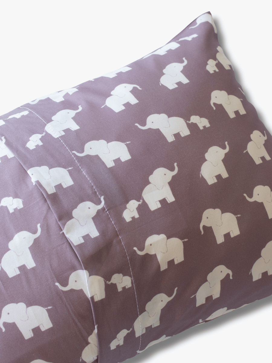 Cotton Pillowcase | Happy Elephants Gray