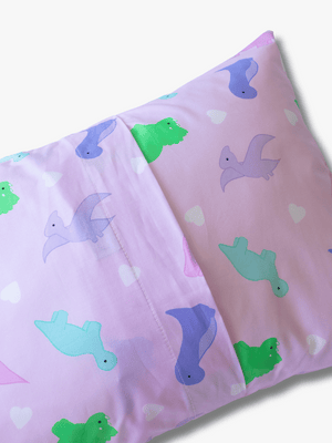 Cotton Pillowcase | Dinosaurs Pink