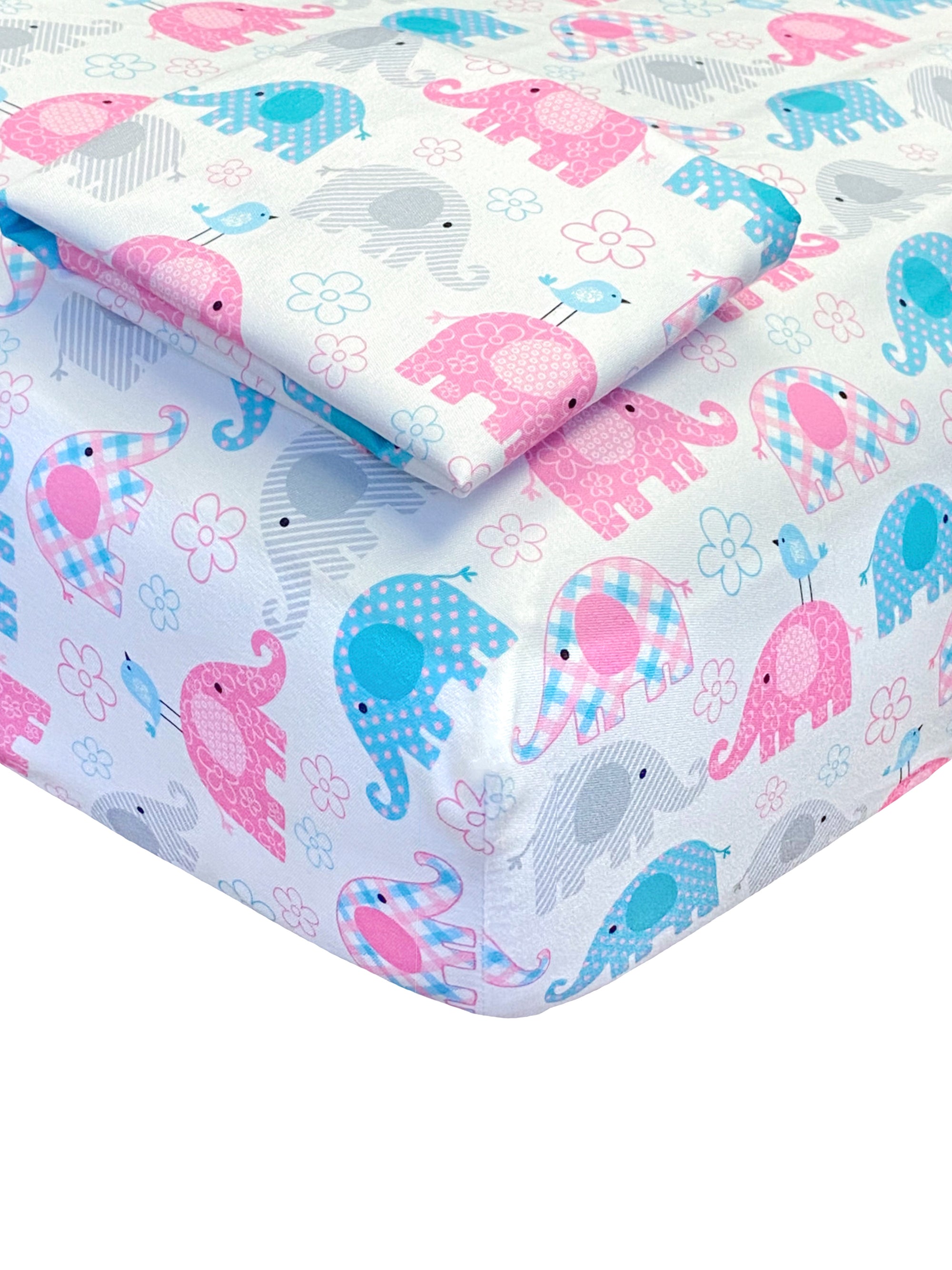 Crib Sheet + Toddler Pillowcase | Elephants