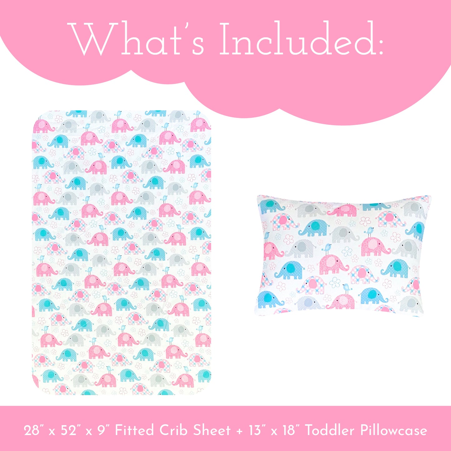 Crib Sheet + Toddler Pillowcase | Elephants