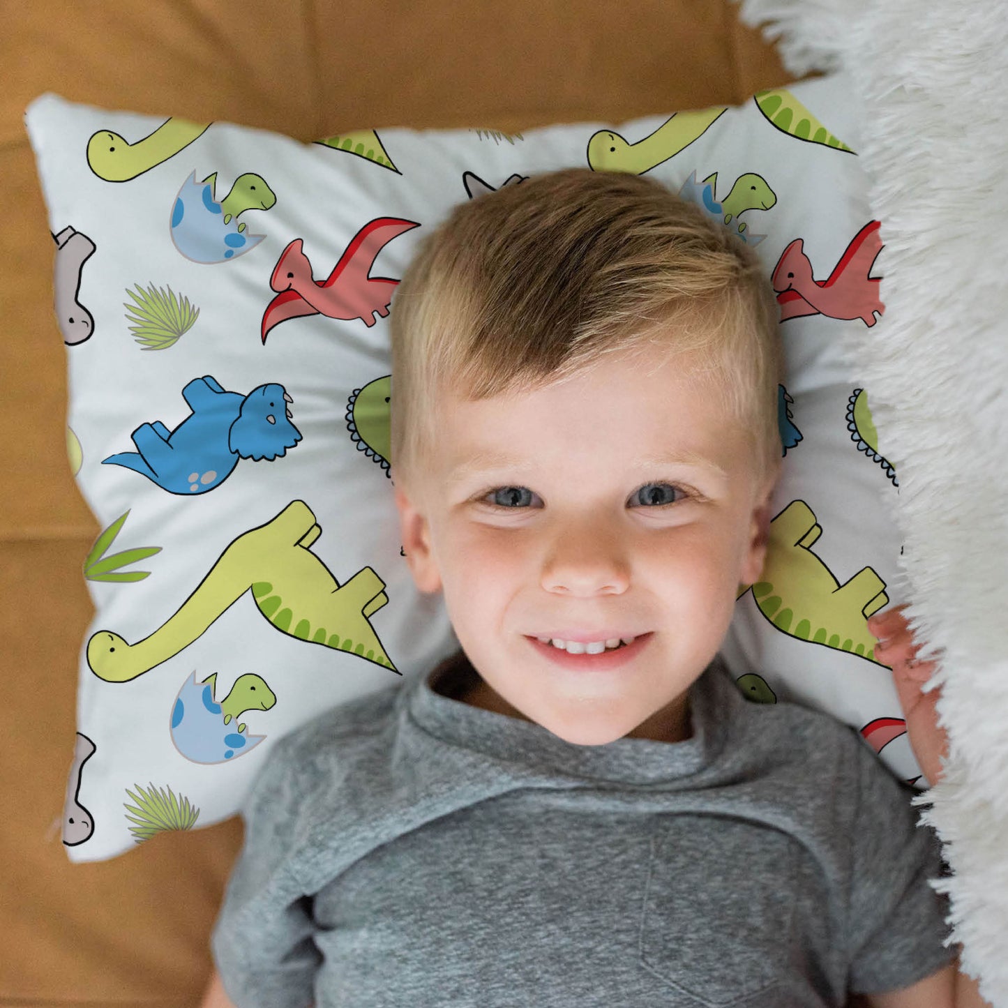 Cotton Pillowcase | Dinosaurs White