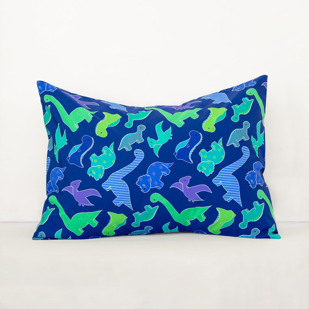 Cotton Pillowcase | Dinosaurs Blue